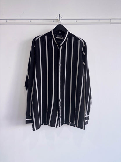Vintage Silk Striped Band Collar Shirt