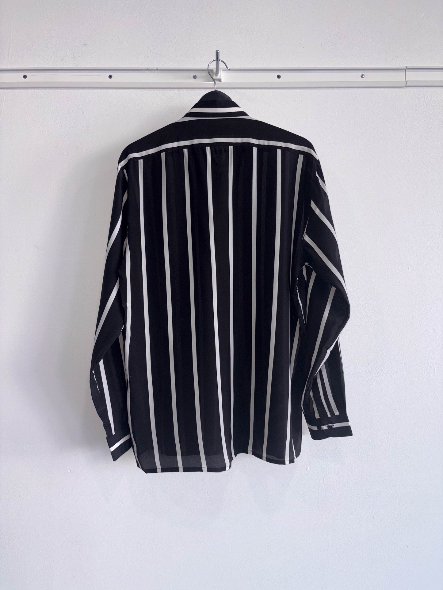 Vintage Silk Striped Band Collar Shirt