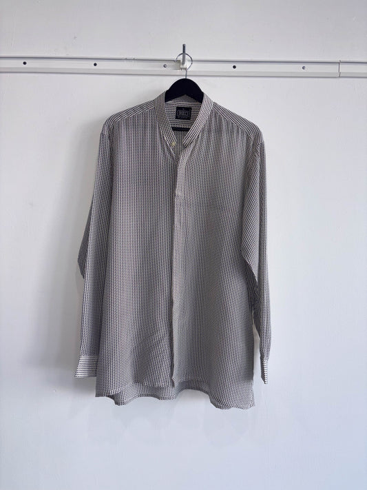 Vintage Silk Band Collar Chevron Print Shirt