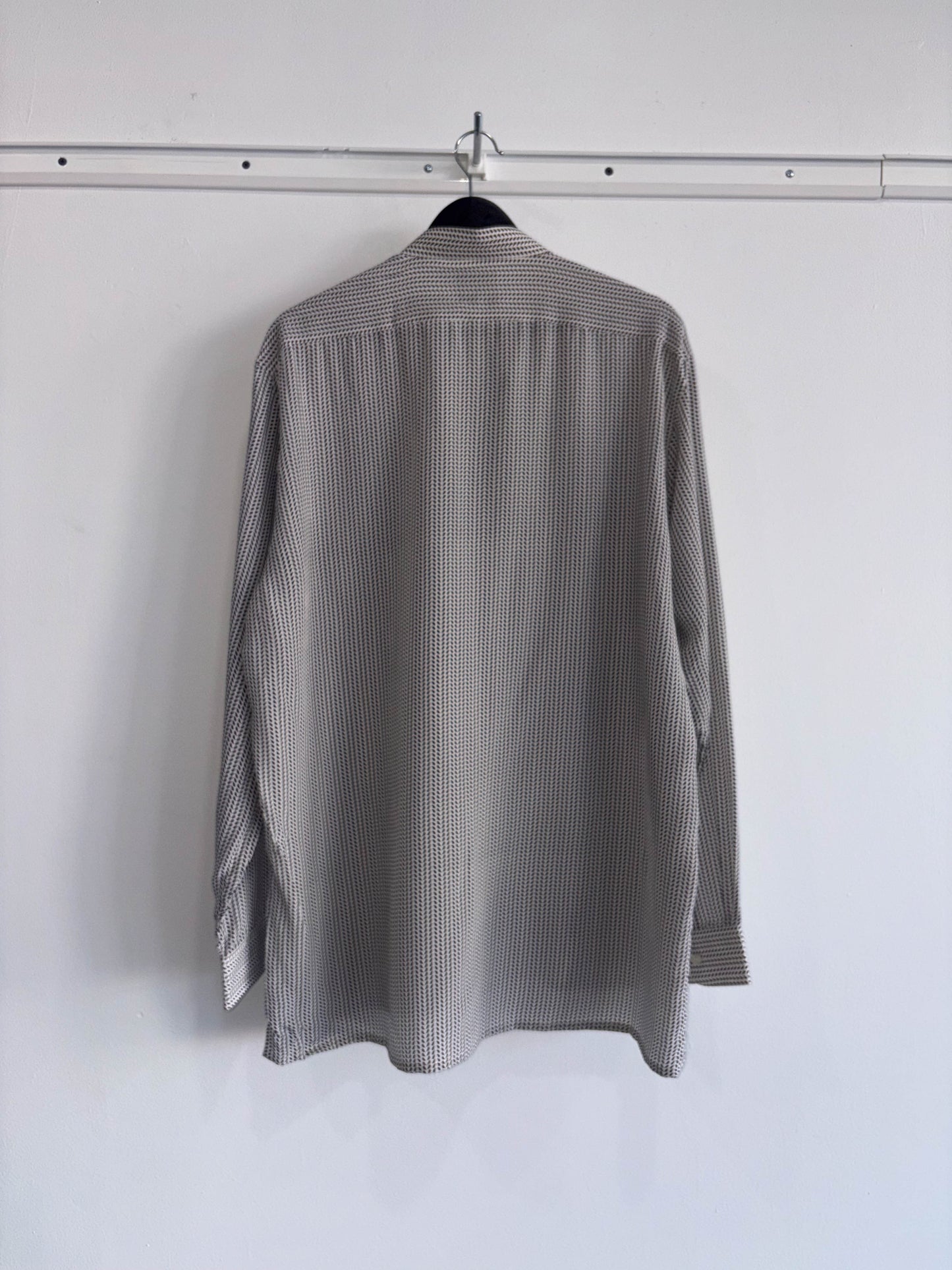 Vintage Silk Band Collar Chevron Print Shirt