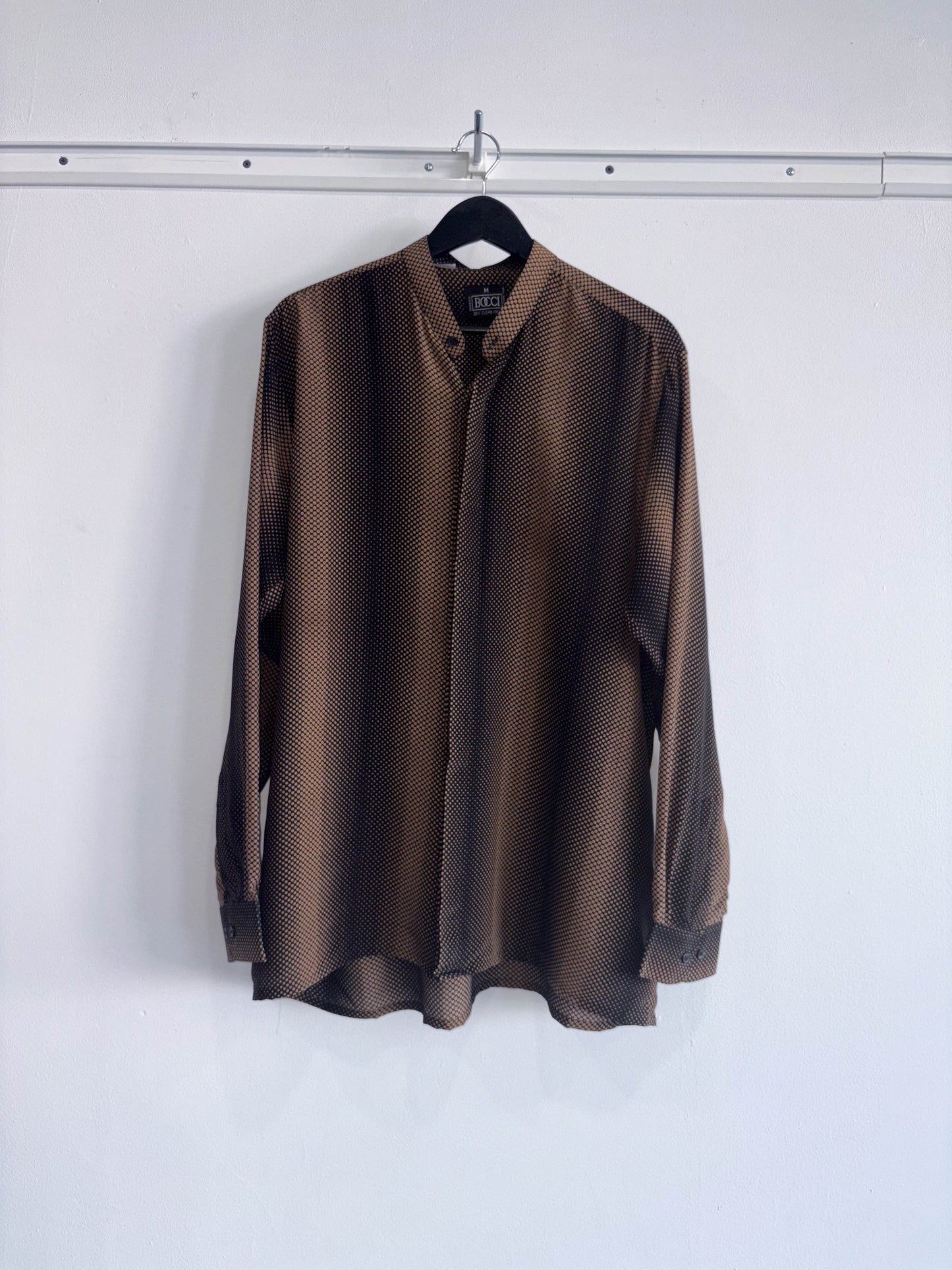 Vintage Silk Band Collar Abstract Shirt