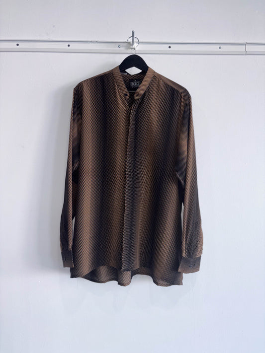 Vintage Silk Band Collar Abstract Shirt