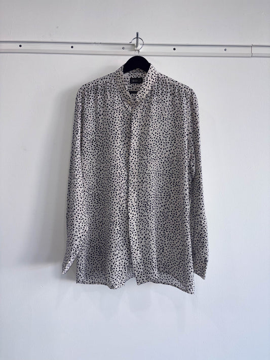 Vintage Band Collar Graphic Silk Shirt