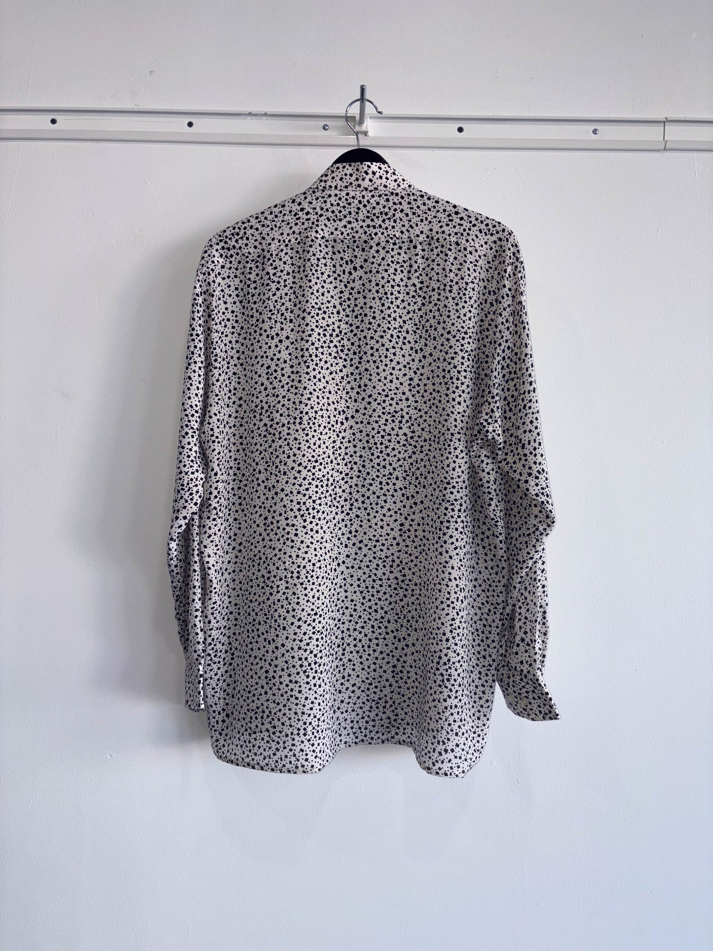 Vintage Band Collar Graphic Silk Shirt