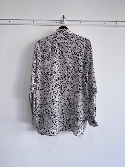 Vintage Band Collar Graphic Silk Shirt