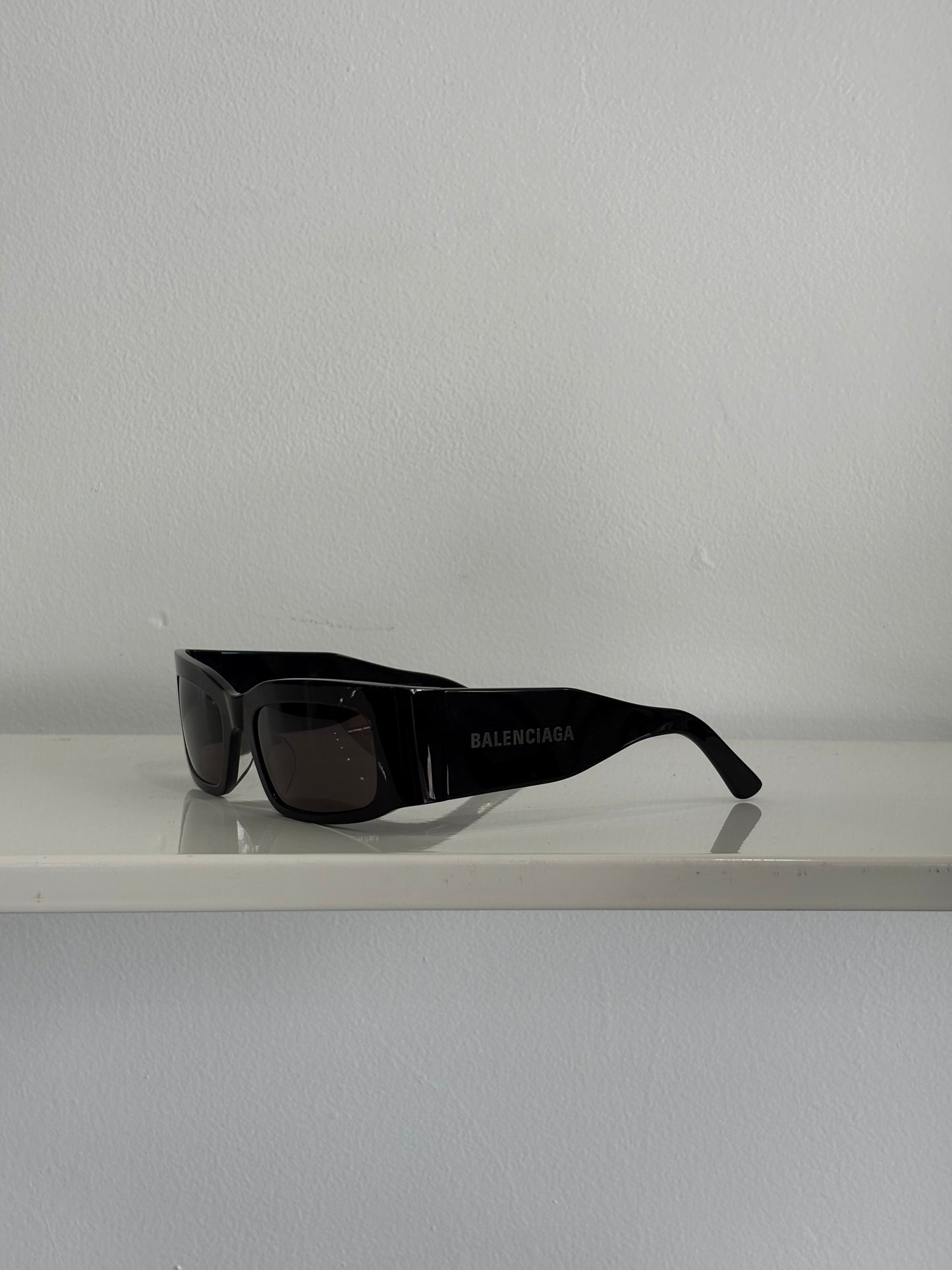 Balenciaga Black/Grey Logo Wraparound Sunglasses